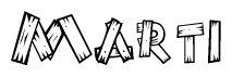 The clipart image shows the name Marti stylized to look like it is constructed out of separate wooden planks or boards, with each letter having wood grain and plank-like details.