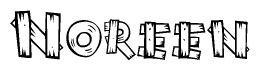 The image contains the name Noreen written in a decorative, stylized font with a hand-drawn appearance. The lines are made up of what appears to be planks of wood, which are nailed together