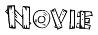 The clipart image shows the name Novie stylized to look like it is constructed out of separate wooden planks or boards, with each letter having wood grain and plank-like details.
