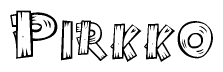 The clipart image shows the name Pirkko stylized to look as if it has been constructed out of wooden planks or logs. Each letter is designed to resemble pieces of wood.