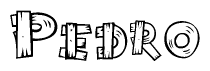 The image contains the name Pedro written in a decorative, stylized font with a hand-drawn appearance. The lines are made up of what appears to be planks of wood, which are nailed together
