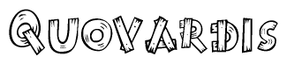 The image contains the name Quovardis written in a decorative, stylized font with a hand-drawn appearance. The lines are made up of what appears to be planks of wood, which are nailed together
