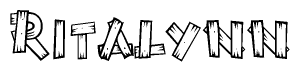 The image contains the name Ritalynn written in a decorative, stylized font with a hand-drawn appearance. The lines are made up of what appears to be planks of wood, which are nailed together