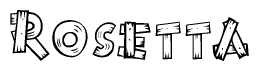 The image contains the name Rosetta written in a decorative, stylized font with a hand-drawn appearance. The lines are made up of what appears to be planks of wood, which are nailed together