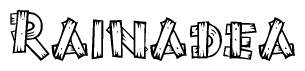 The image contains the name Rainadea written in a decorative, stylized font with a hand-drawn appearance. The lines are made up of what appears to be planks of wood, which are nailed together