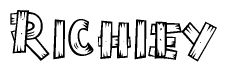 The image contains the name Richiey written in a decorative, stylized font with a hand-drawn appearance. The lines are made up of what appears to be planks of wood, which are nailed together