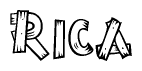 The image contains the name Rica written in a decorative, stylized font with a hand-drawn appearance. The lines are made up of what appears to be planks of wood, which are nailed together