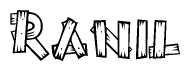 The clipart image shows the name Ranil stylized to look like it is constructed out of separate wooden planks or boards, with each letter having wood grain and plank-like details.