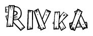 The image contains the name Rivka written in a decorative, stylized font with a hand-drawn appearance. The lines are made up of what appears to be planks of wood, which are nailed together