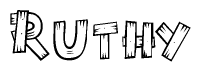 The clipart image shows the name Ruthy stylized to look as if it has been constructed out of wooden planks or logs. Each letter is designed to resemble pieces of wood.