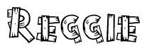 The clipart image shows the name Reggie stylized to look like it is constructed out of separate wooden planks or boards, with each letter having wood grain and plank-like details.