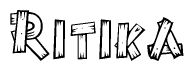 The clipart image shows the name Ritika stylized to look as if it has been constructed out of wooden planks or logs. Each letter is designed to resemble pieces of wood.