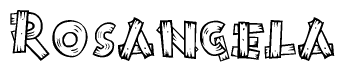 The image contains the name Rosangela written in a decorative, stylized font with a hand-drawn appearance. The lines are made up of what appears to be planks of wood, which are nailed together