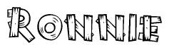 The image contains the name Ronnie written in a decorative, stylized font with a hand-drawn appearance. The lines are made up of what appears to be planks of wood, which are nailed together