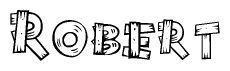 The image contains the name Robert written in a decorative, stylized font with a hand-drawn appearance. The lines are made up of what appears to be planks of wood, which are nailed together