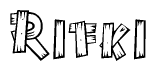 The image contains the name Rifki written in a decorative, stylized font with a hand-drawn appearance. The lines are made up of what appears to be planks of wood, which are nailed together