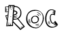 The clipart image shows the name Roc stylized to look as if it has been constructed out of wooden planks or logs. Each letter is designed to resemble pieces of wood.