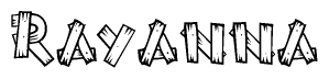 The clipart image shows the name Rayanna stylized to look like it is constructed out of separate wooden planks or boards, with each letter having wood grain and plank-like details.