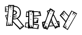 The image contains the name Reay written in a decorative, stylized font with a hand-drawn appearance. The lines are made up of what appears to be planks of wood, which are nailed together
