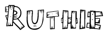 The image contains the name Ruthie written in a decorative, stylized font with a hand-drawn appearance. The lines are made up of what appears to be planks of wood, which are nailed together