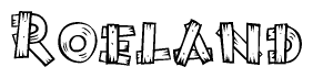 The clipart image shows the name Roeland stylized to look as if it has been constructed out of wooden planks or logs. Each letter is designed to resemble pieces of wood.