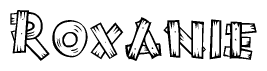 The clipart image shows the name Roxanie stylized to look as if it has been constructed out of wooden planks or logs. Each letter is designed to resemble pieces of wood.
