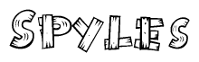 The image contains the name Spyles written in a decorative, stylized font with a hand-drawn appearance. The lines are made up of what appears to be planks of wood, which are nailed together