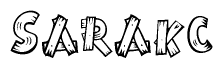 The clipart image shows the name Sarakc stylized to look as if it has been constructed out of wooden planks or logs. Each letter is designed to resemble pieces of wood.