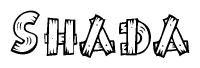 The image contains the name Shada written in a decorative, stylized font with a hand-drawn appearance. The lines are made up of what appears to be planks of wood, which are nailed together