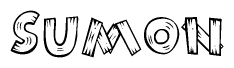 The image contains the name Sumon written in a decorative, stylized font with a hand-drawn appearance. The lines are made up of what appears to be planks of wood, which are nailed together