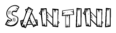 The clipart image shows the name Santini stylized to look as if it has been constructed out of wooden planks or logs. Each letter is designed to resemble pieces of wood.