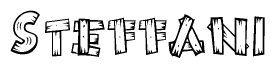 The image contains the name Steffani written in a decorative, stylized font with a hand-drawn appearance. The lines are made up of what appears to be planks of wood, which are nailed together