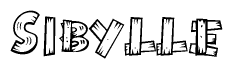 The image contains the name Sibylle written in a decorative, stylized font with a hand-drawn appearance. The lines are made up of what appears to be planks of wood, which are nailed together