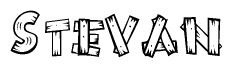 The clipart image shows the name Stevan stylized to look like it is constructed out of separate wooden planks or boards, with each letter having wood grain and plank-like details.