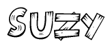 The clipart image shows the name Suzy stylized to look as if it has been constructed out of wooden planks or logs. Each letter is designed to resemble pieces of wood.