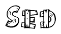 The clipart image shows the name Sed stylized to look as if it has been constructed out of wooden planks or logs. Each letter is designed to resemble pieces of wood.