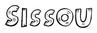 The image contains the name Sissou written in a decorative, stylized font with a hand-drawn appearance. The lines are made up of what appears to be planks of wood, which are nailed together
