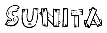 The clipart image shows the name Sunita stylized to look like it is constructed out of separate wooden planks or boards, with each letter having wood grain and plank-like details.