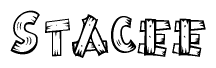 The clipart image shows the name Stacee stylized to look as if it has been constructed out of wooden planks or logs. Each letter is designed to resemble pieces of wood.