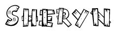 The clipart image shows the name Sheryn stylized to look like it is constructed out of separate wooden planks or boards, with each letter having wood grain and plank-like details.