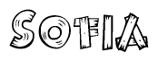 The image contains the name Sofia written in a decorative, stylized font with a hand-drawn appearance. The lines are made up of what appears to be planks of wood, which are nailed together