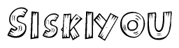 The image contains the name Siskiyou written in a decorative, stylized font with a hand-drawn appearance. The lines are made up of what appears to be planks of wood, which are nailed together