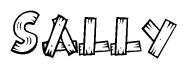 The image contains the name Sally written in a decorative, stylized font with a hand-drawn appearance. The lines are made up of what appears to be planks of wood, which are nailed together