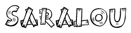 The image contains the name Saralou written in a decorative, stylized font with a hand-drawn appearance. The lines are made up of what appears to be planks of wood, which are nailed together