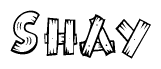 The clipart image shows the name Shay stylized to look like it is constructed out of separate wooden planks or boards, with each letter having wood grain and plank-like details.