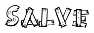 The image contains the name Salve written in a decorative, stylized font with a hand-drawn appearance. The lines are made up of what appears to be planks of wood, which are nailed together