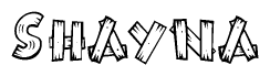 The clipart image shows the name Shayna stylized to look like it is constructed out of separate wooden planks or boards, with each letter having wood grain and plank-like details.
