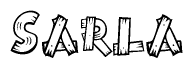 The clipart image shows the name Sarla stylized to look as if it has been constructed out of wooden planks or logs. Each letter is designed to resemble pieces of wood.