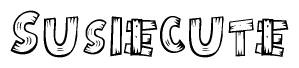 The image contains the name Susiecute written in a decorative, stylized font with a hand-drawn appearance. The lines are made up of what appears to be planks of wood, which are nailed together
