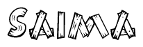The clipart image shows the name Saima stylized to look as if it has been constructed out of wooden planks or logs. Each letter is designed to resemble pieces of wood.